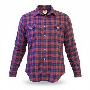 Vintage L.L. Bean Freeport Maine Red and Navy Plaid Shirt Made in USA 90’s